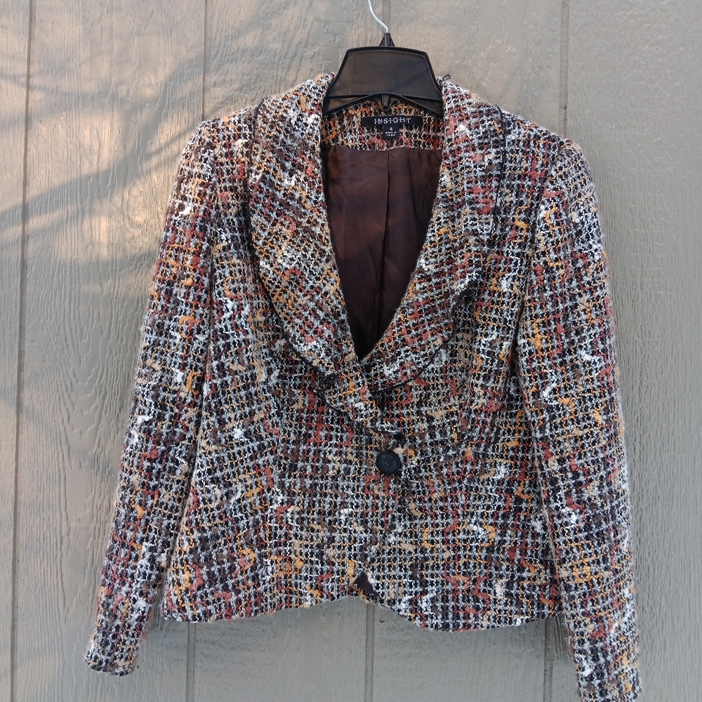 INSIGHT Brown Tan Tweed Blazer Jacket 4